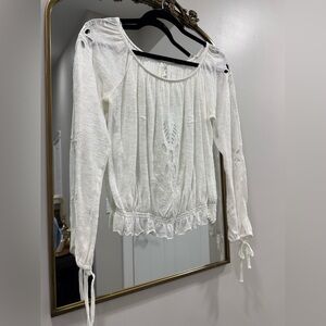Free People White Blouse with Embroidered Details